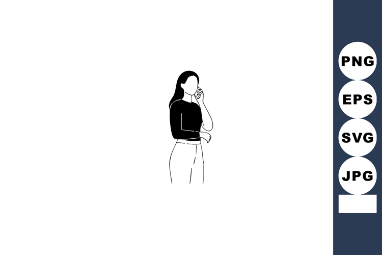 Woman Holding Cup Drinking Hot Beverage Minimalist Line Art