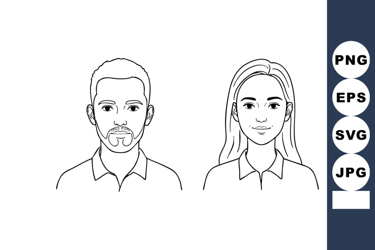 Male and Female Face Line Art Vector Illustration with Neutr