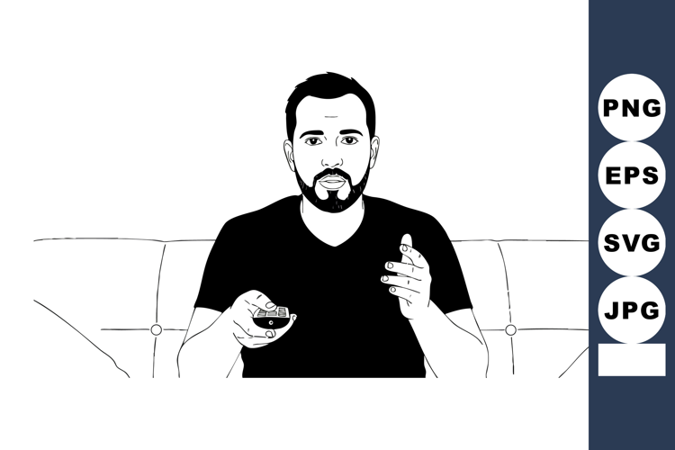 Man Holding Remote Control Pointing at TV Watching Entertain
