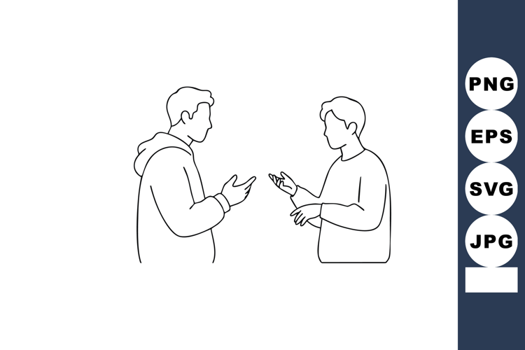 Two men discussing and gesturing in casual conversation vect