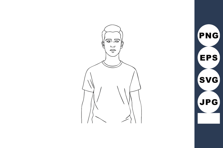 Young man standing front view simple line art portrait vecto