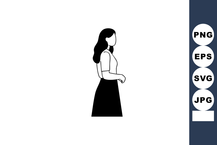 Woman standing side view wearing skirt and blouse minimal ve