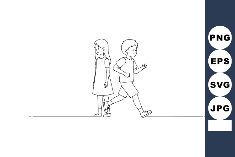 Children walking and standing simple black line art vector i
