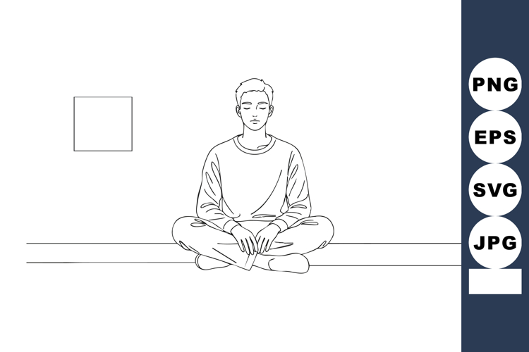 Man Sitting Cross Legged Meditating Calmly in Minimalist Lin