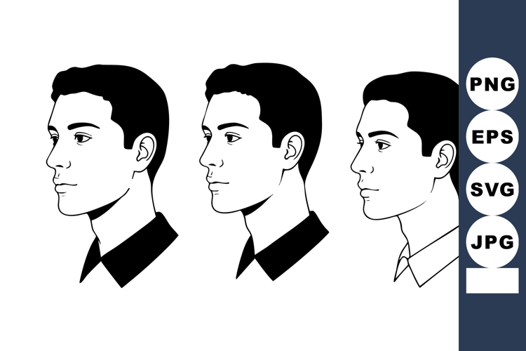 Male Head Profile Vector Illustrations Showing Different Ang