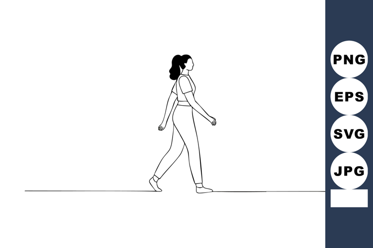 Woman walking casual stride minimalistic vector illustration