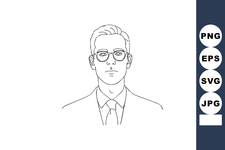 Businessman wearing glasses in suit and tie simple line art