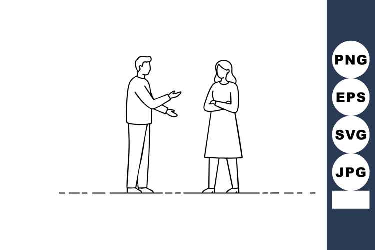 Man and woman having conversation in simple line art style v