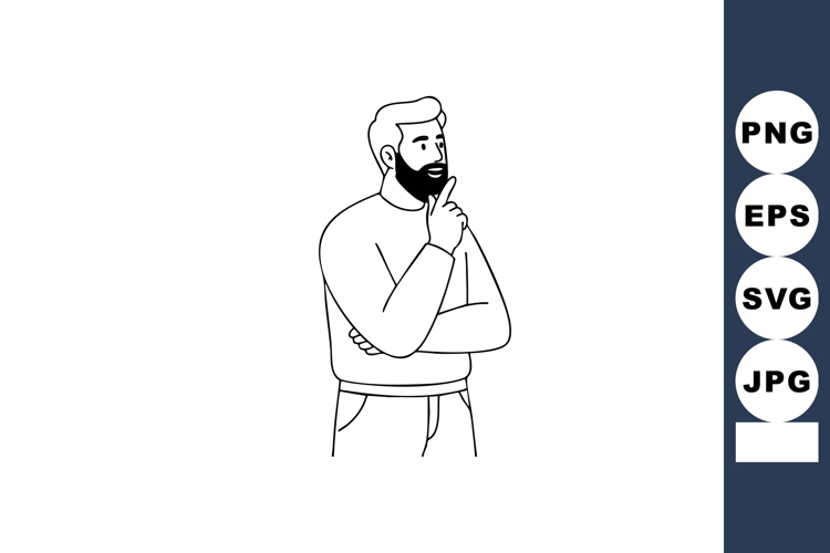Thoughtful man with beard considering idea in simple black a