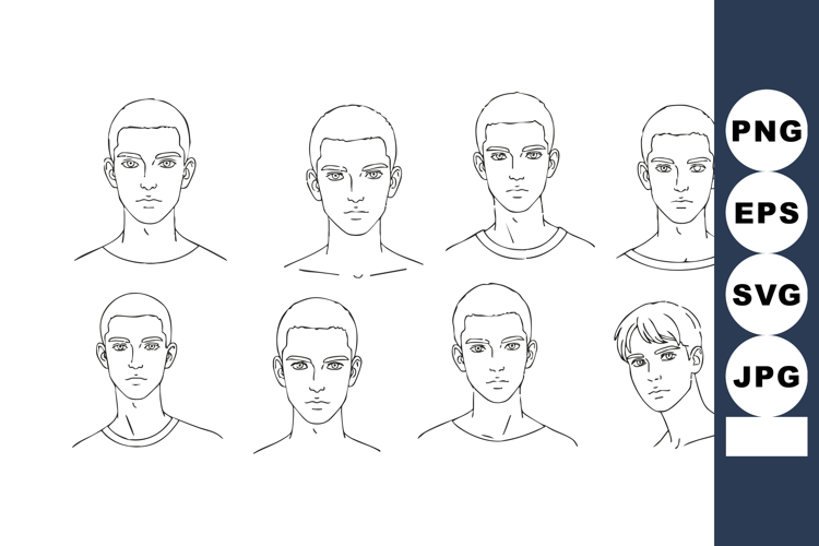 Male face expressions set with eight different emotions and