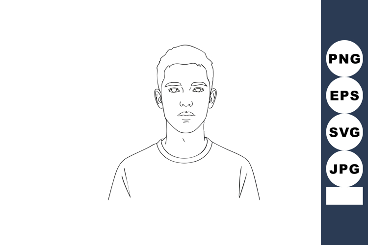 Young man front view line art portrait minimalistic vector i