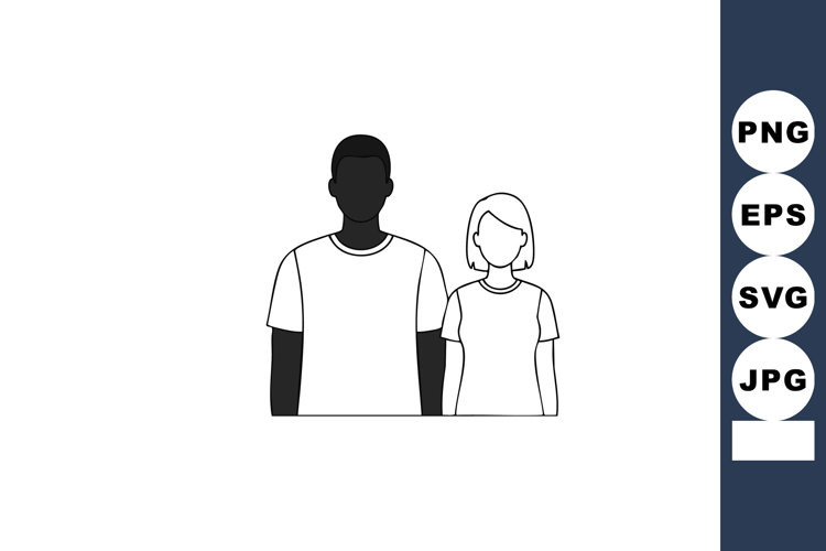 Diverse young man and woman standing side by side simple bla