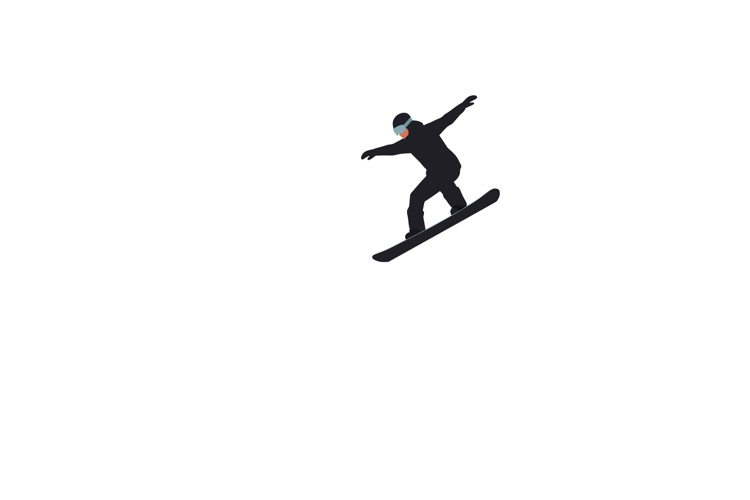 Snowboarder in action performing tricks in flat vector art