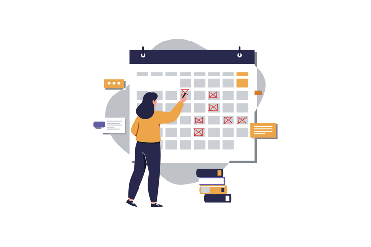Person marking dates on calendar in flat vector art style