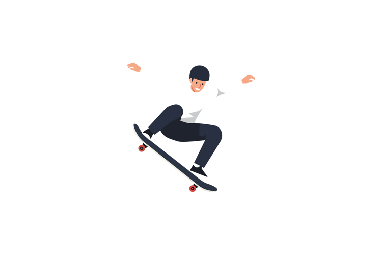Skateboarder performing an exciting trick in minimal vector