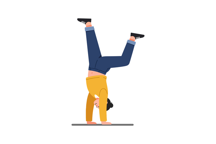 Person performing a handstand in flat vector art style