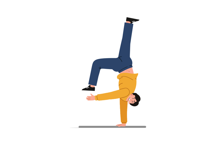Handstand performer in colorful outfit, flat vector illustra