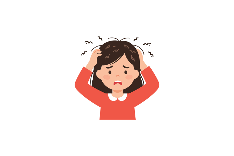 Young girl expressing stress and anxiety in flat vector art