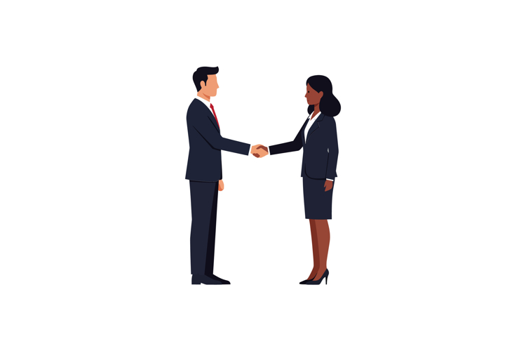 Business professionals shaking hands in flat minimal vector