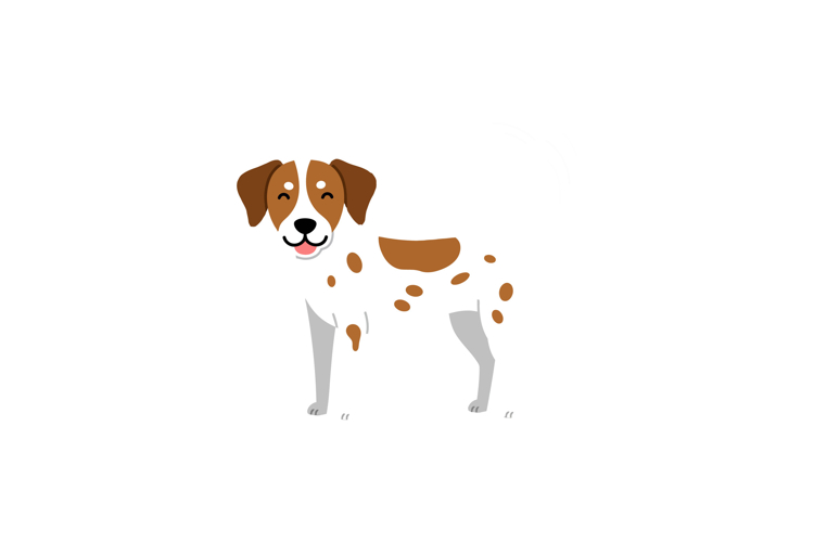 Happy playful dog character in flat design vector illustrati