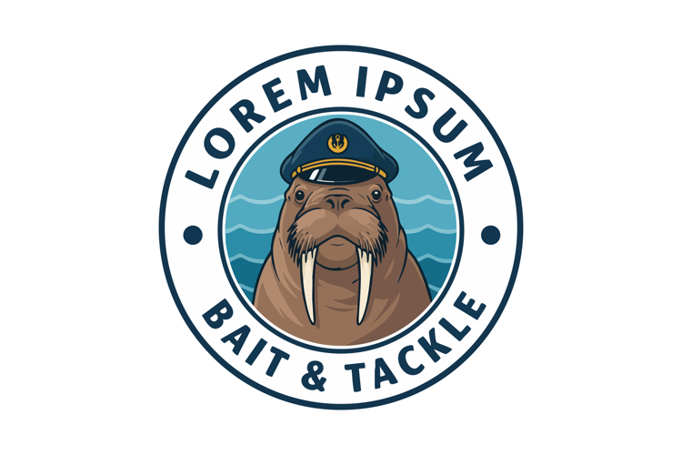 Walrus Captain Logo Design for Bait and Tackle Shop Vector I