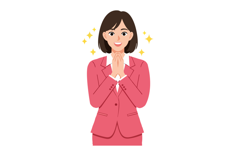 Businesswoman in pink suit with sparkling stars showing grat