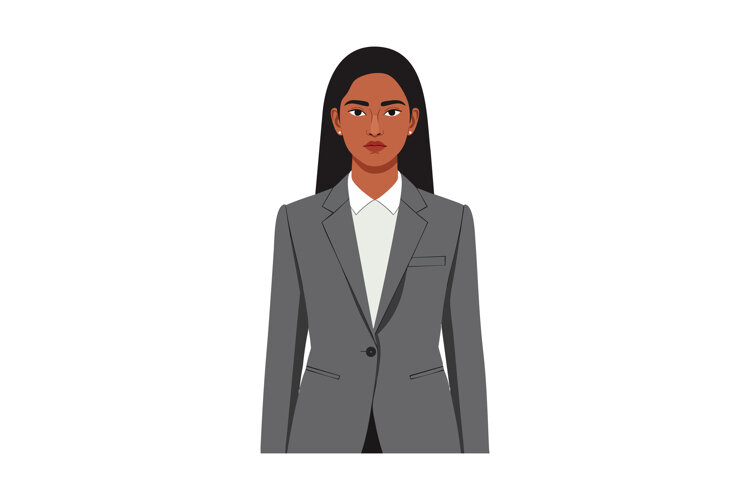 Professional businesswoman wearing gray suit and white shirt example image 1