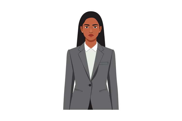 Professional businesswoman wearing gray suit and white shirt