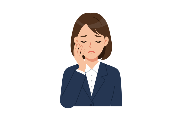 Woman in navy blazer feeling toothache and discomfort vector