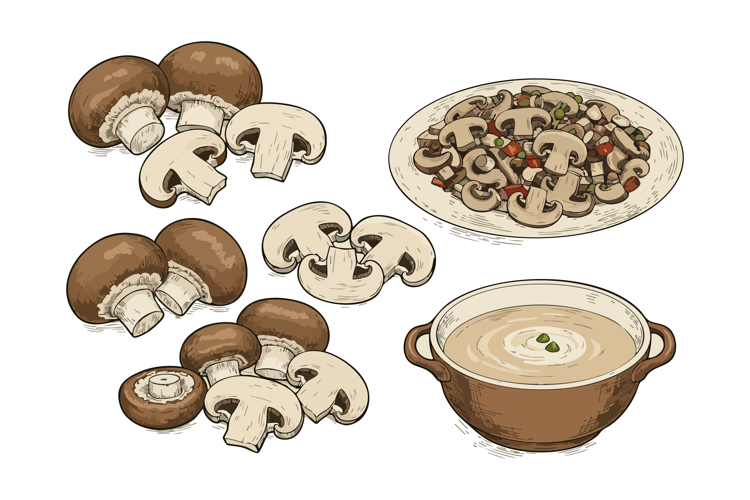 Brown Mushroom Variety with Sliced and Whole Mushrooms and M