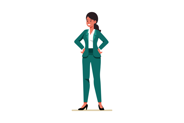 Confident businesswoman standing in green suit and black hee