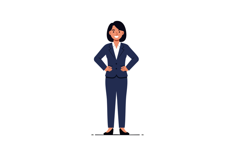 Confident businesswoman standing with hands on hips in forma