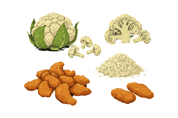 Cauliflower and sweet potatoes fresh vegetables in natural c