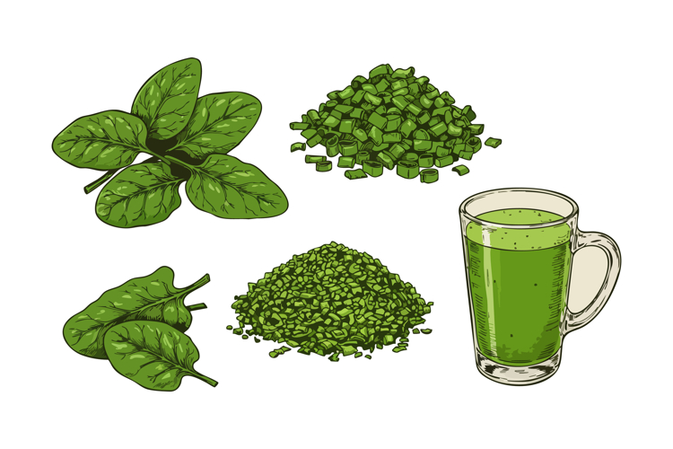 Fresh spinach leaves chopped spinach pieces and green spinac