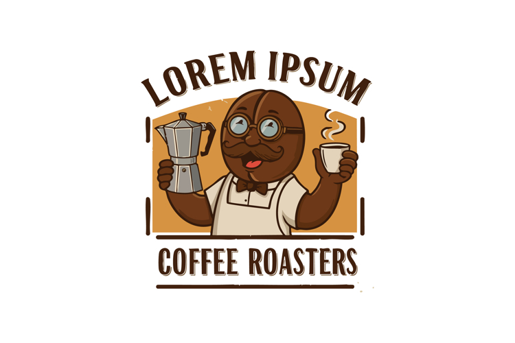 Coffee roaster holding moka pot and coffee cup cartoon vecto