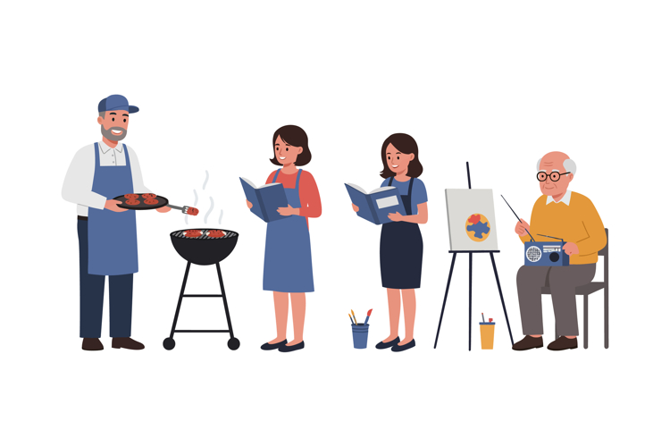 Family Cooking and Painting Together Leisure Activity with B