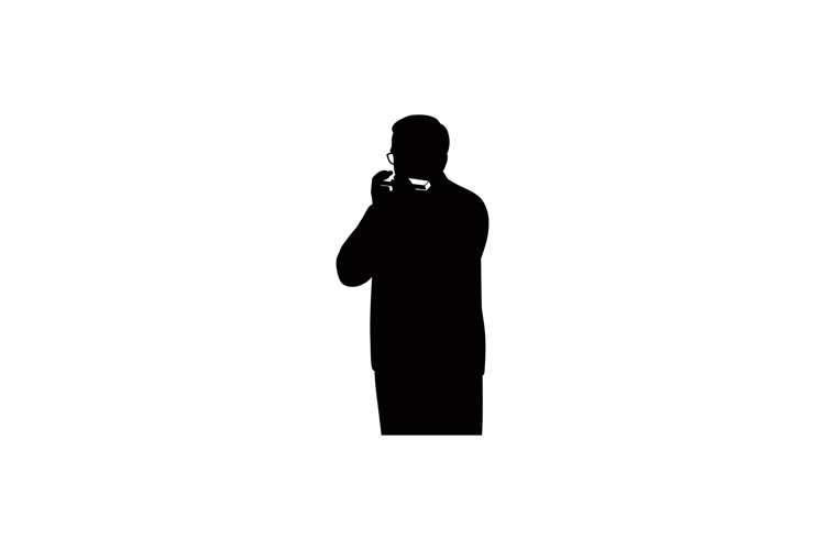 Silhouette of man talking on phone in black vector illustrat