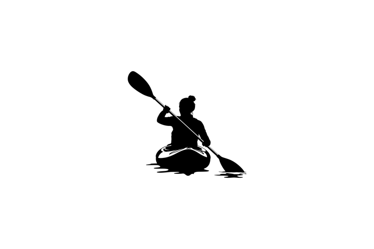 Kayaker Paddling Silhouette Vector Illustration in Black and