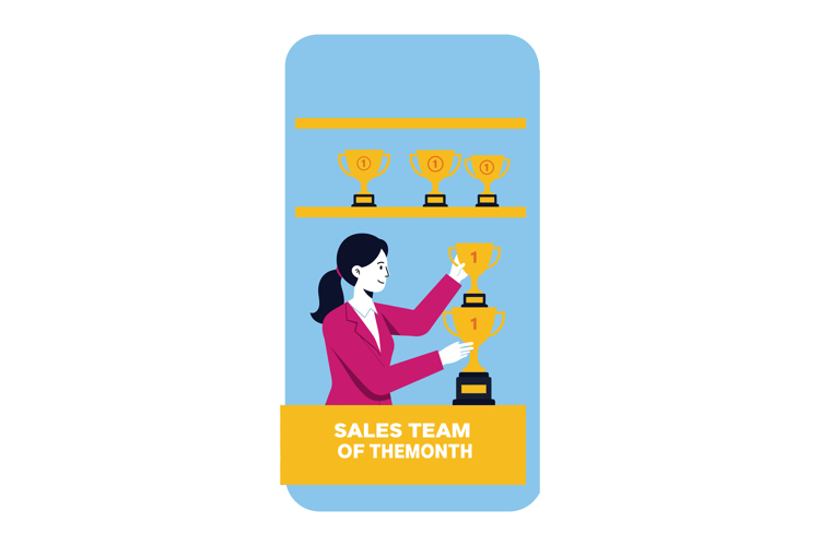 Woman Celebrating Sales Team of the Month Trophy Award Achie