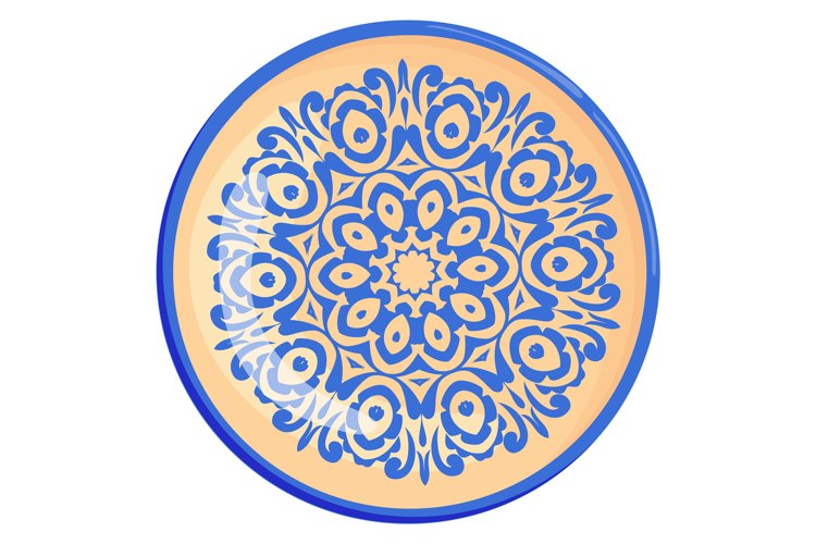 Porcelain cartoon plate with traditional blue arabic pattern