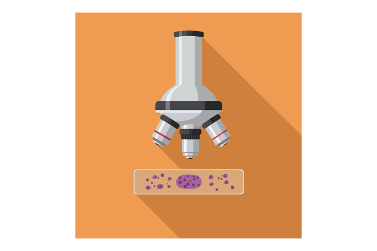Microscope with slide showing purple cells flat design vecto
