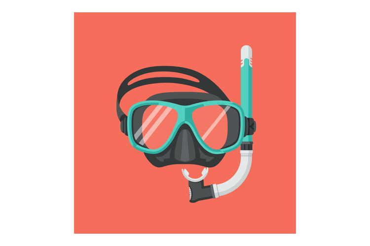 Snorkeling mask and snorkel gear illustration on orange back