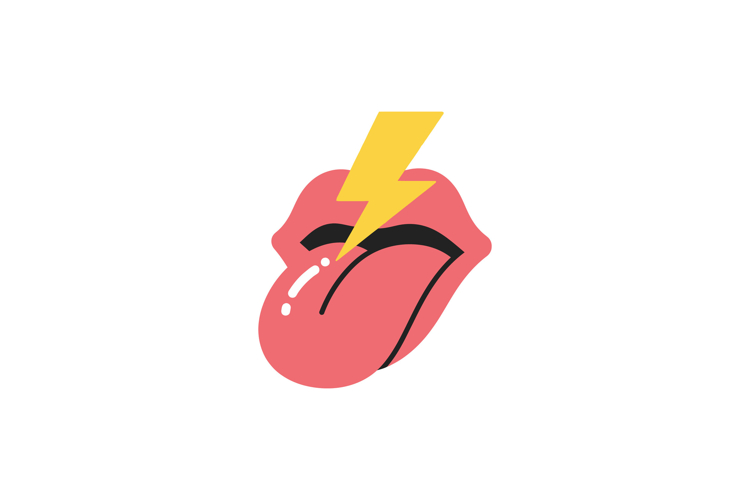 Pink tongue with yellow lightning bolt flat style bold color