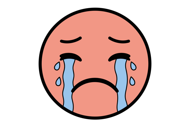 Sad crying face with large tears and furrowed brows in flat example image 1