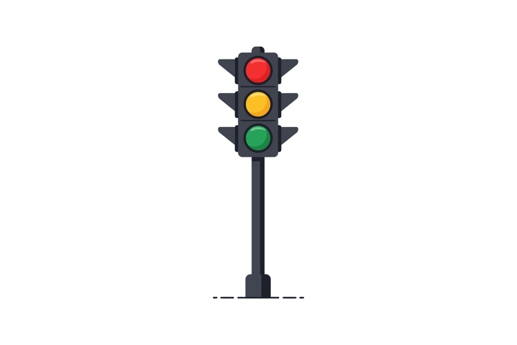 Traffic light with red yellow and green signals in flat desi