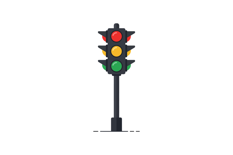 Traffic light with red yellow and green signals flat design