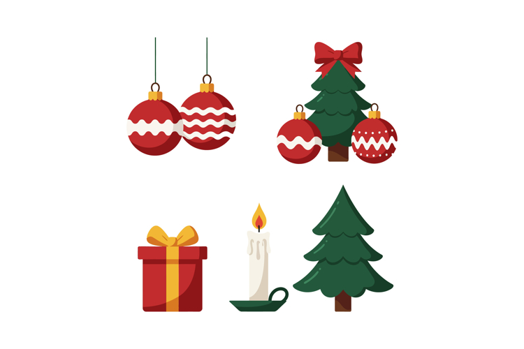 Christmas-themed flat design red and green holiday decoratio