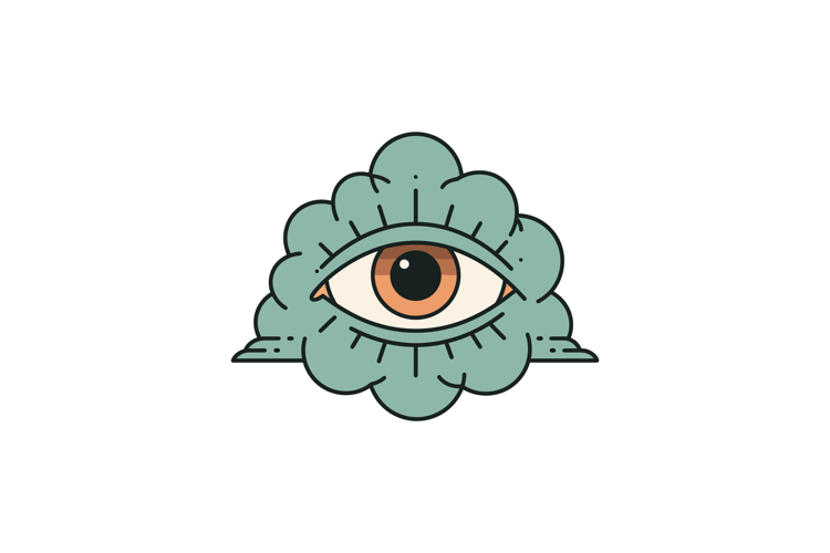 Abstract single eye with decorative petal shapes in minimal