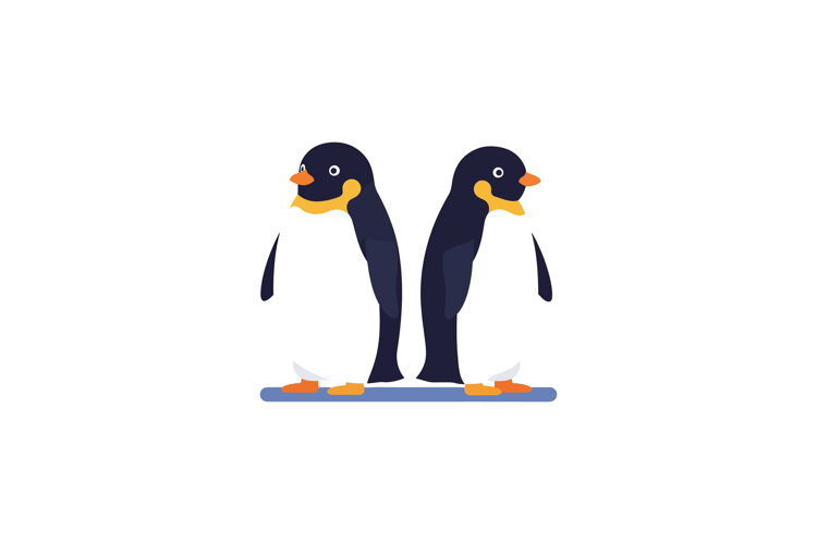 Two standing penguins facing opposite directions in flat min example image 1