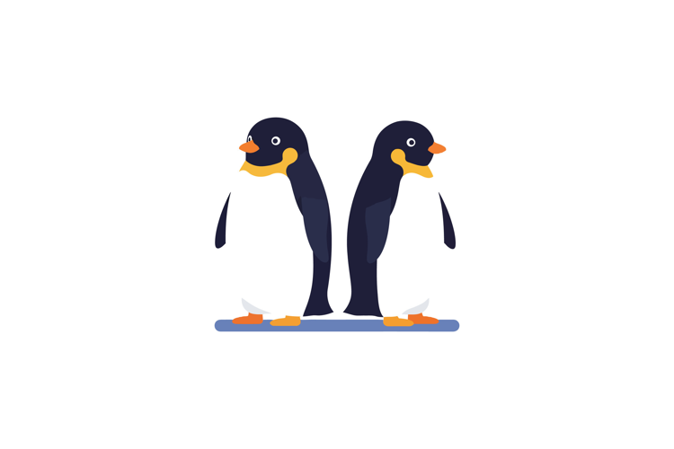 Two standing penguins facing opposite directions in flat min